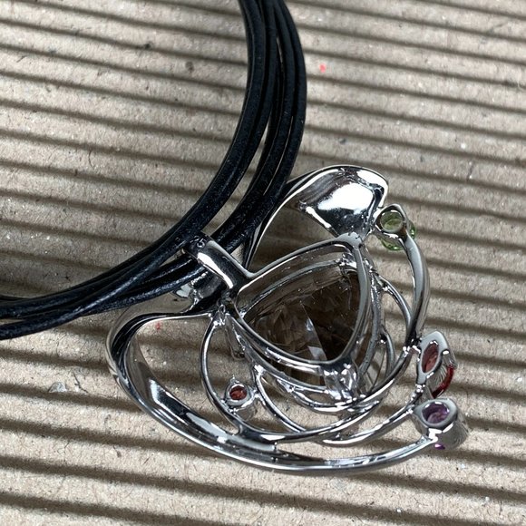 NEW Sterling Silver & Smoky Quartz Pendant with Garnet Amethyst and Peridot - Picture 3 of 5